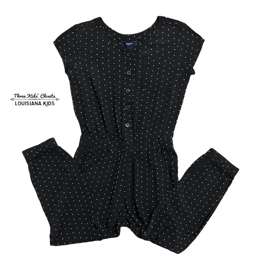 Gap Kids XS (4-5Y) Black Polkadot Jumpsuit Romper